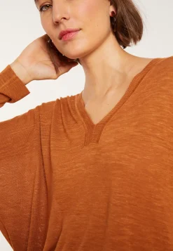 Maison Montagut T-Shirts>T-Shirt Oversize Col V En Lin Flamme - Beja