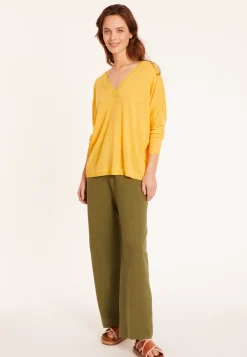 Maison Montagut T-Shirts>T-Shirt Oversize Col V En Lin Flamme - Beja