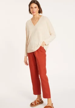 Maison Montagut T-Shirts>T-Shirt Oversize Col V En Lin Flamme - Beja