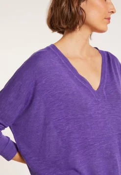 Maison Montagut T-Shirts>T-Shirt Oversize Col V En Lin Flamme - Beja