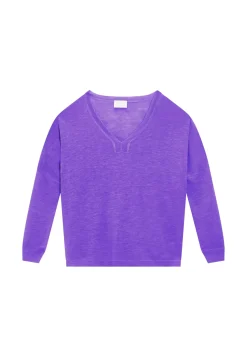 Maison Montagut T-Shirts>T-Shirt Oversize Col V En Lin Flamme - Beja