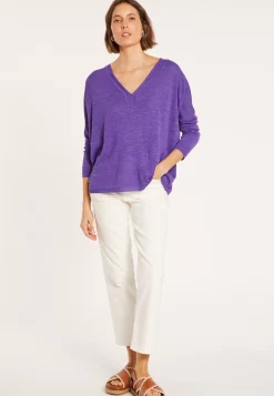 Maison Montagut T-Shirts>T-Shirt Oversize Col V En Lin Flamme - Beja