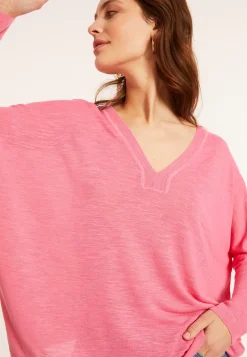 Maison Montagut T-Shirts>T-Shirt Oversize Col V En Lin Flamme - Beja