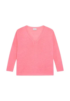 Maison Montagut T-Shirts>T-Shirt Oversize Col V En Lin Flamme - Beja