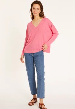 Maison Montagut T-Shirts>T-Shirt Oversize Col V En Lin Flamme - Beja