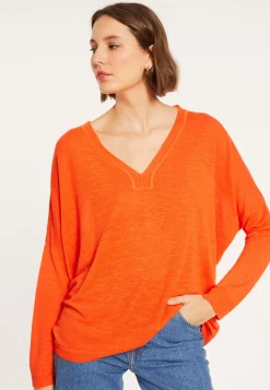 Maison Montagut T-Shirts>T-Shirt Oversize Col V En Lin Flamme - Beja