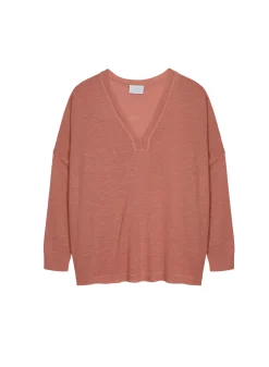 Maison Montagut T-Shirts>T-Shirt Oversize Col V En Lin Flamme - Beja