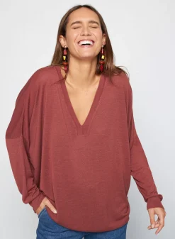 Maison Montagut T-Shirts>T-Shirt Oversize Col V En Lin Flamme - Beja