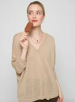 Maison Montagut T-Shirts>T-Shirt Oversize Col V En Lin Flamme - Beja