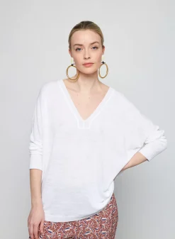 Maison Montagut T-Shirts>T-Shirt Oversize Col V En Lin Flamme - Beja