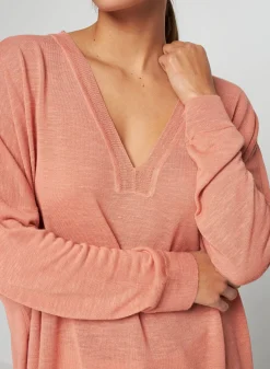 Maison Montagut T-Shirts>T-Shirt Oversize Col V En Lin Flamme - Beja