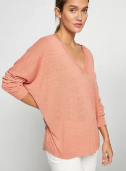 Maison Montagut T-Shirts>T-Shirt Oversize Col V En Lin Flamme - Beja