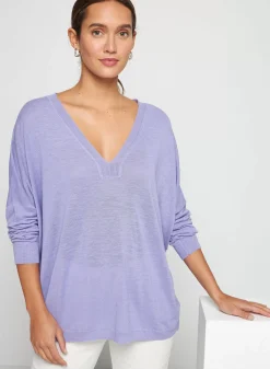 Maison Montagut T-Shirts>T-Shirt Oversize Col V En Lin Flamme - Beja