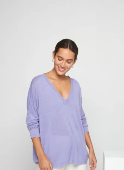 Maison Montagut T-Shirts>T-Shirt Oversize Col V En Lin Flamme - Beja