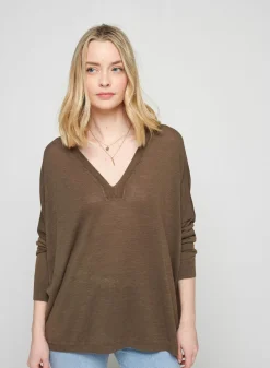 Maison Montagut T-Shirts>T-Shirt Oversize Col V En Lin Flamme - Beja