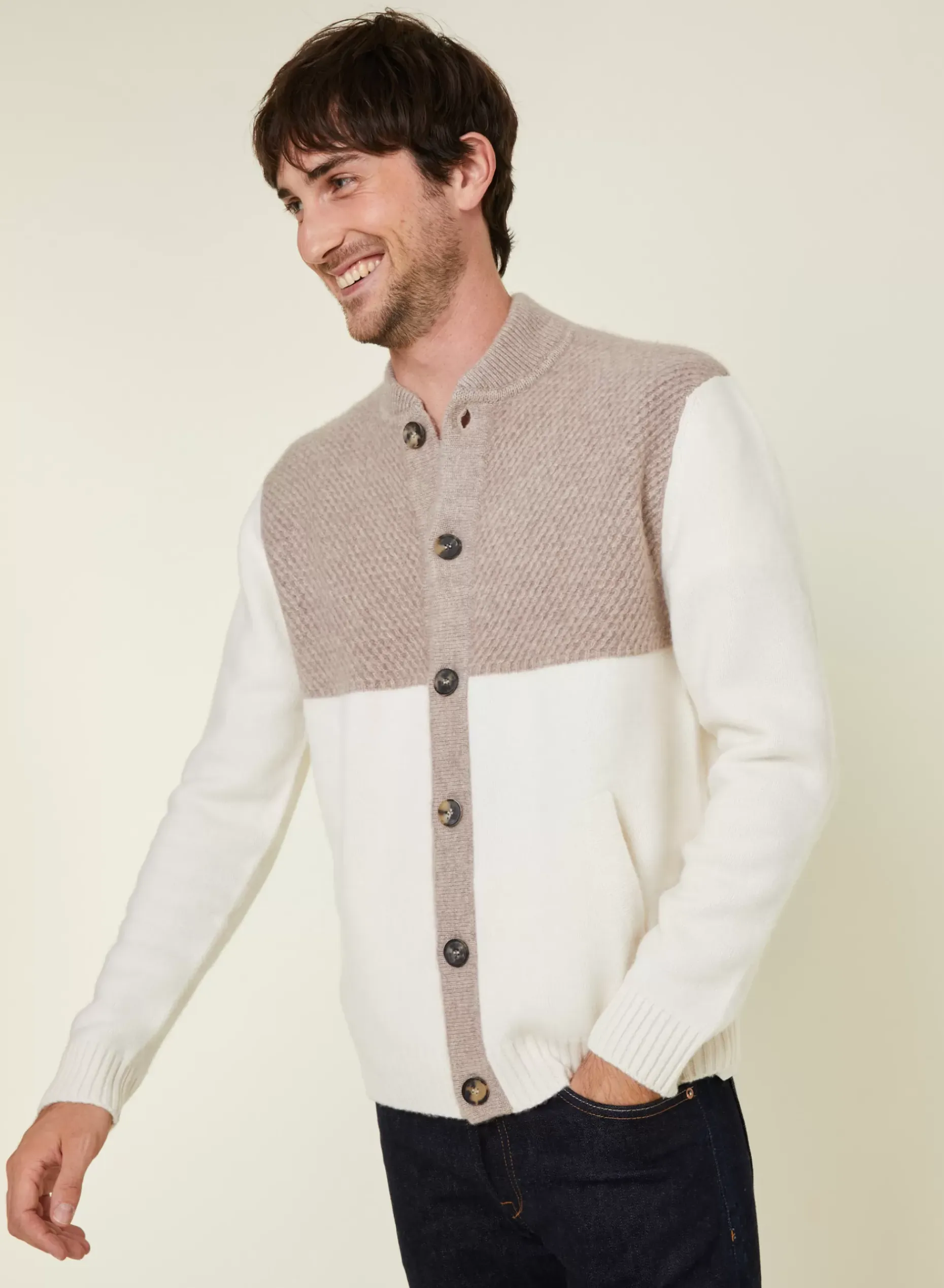 Maison Montagut Vestes Et Gilets>Veste Boutonnee A Poches En Cachemire 4 Fils - Farell Ecru