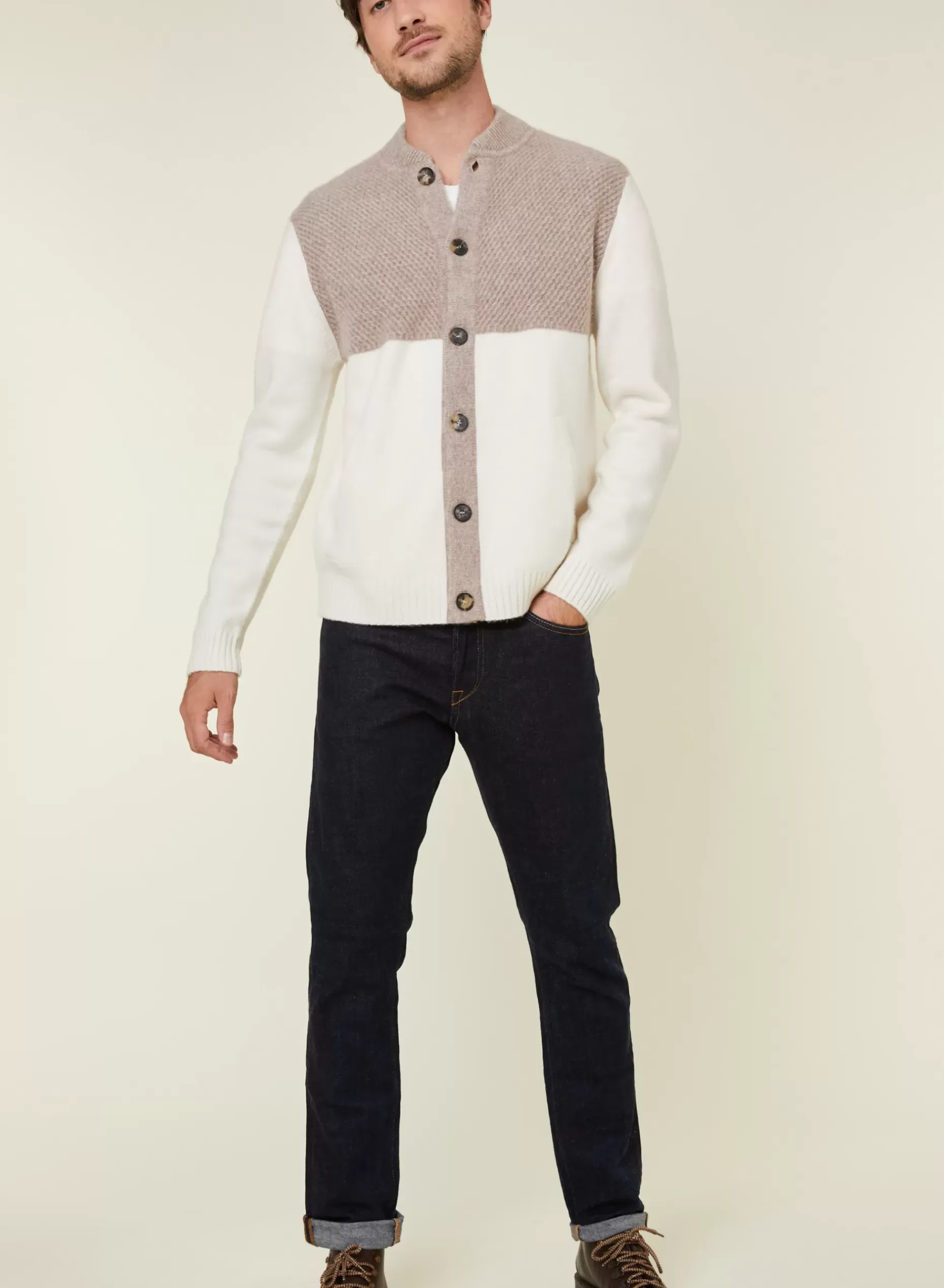 Maison Montagut Vestes Et Gilets>Veste Boutonnee A Poches En Cachemire 4 Fils - Farell Ecru