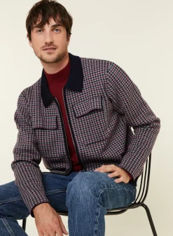 Maison Montagut Vestes Et Gilets>Veste Motifs Pied-De-Poule Laine Merinos - Fabien Bleu Marine