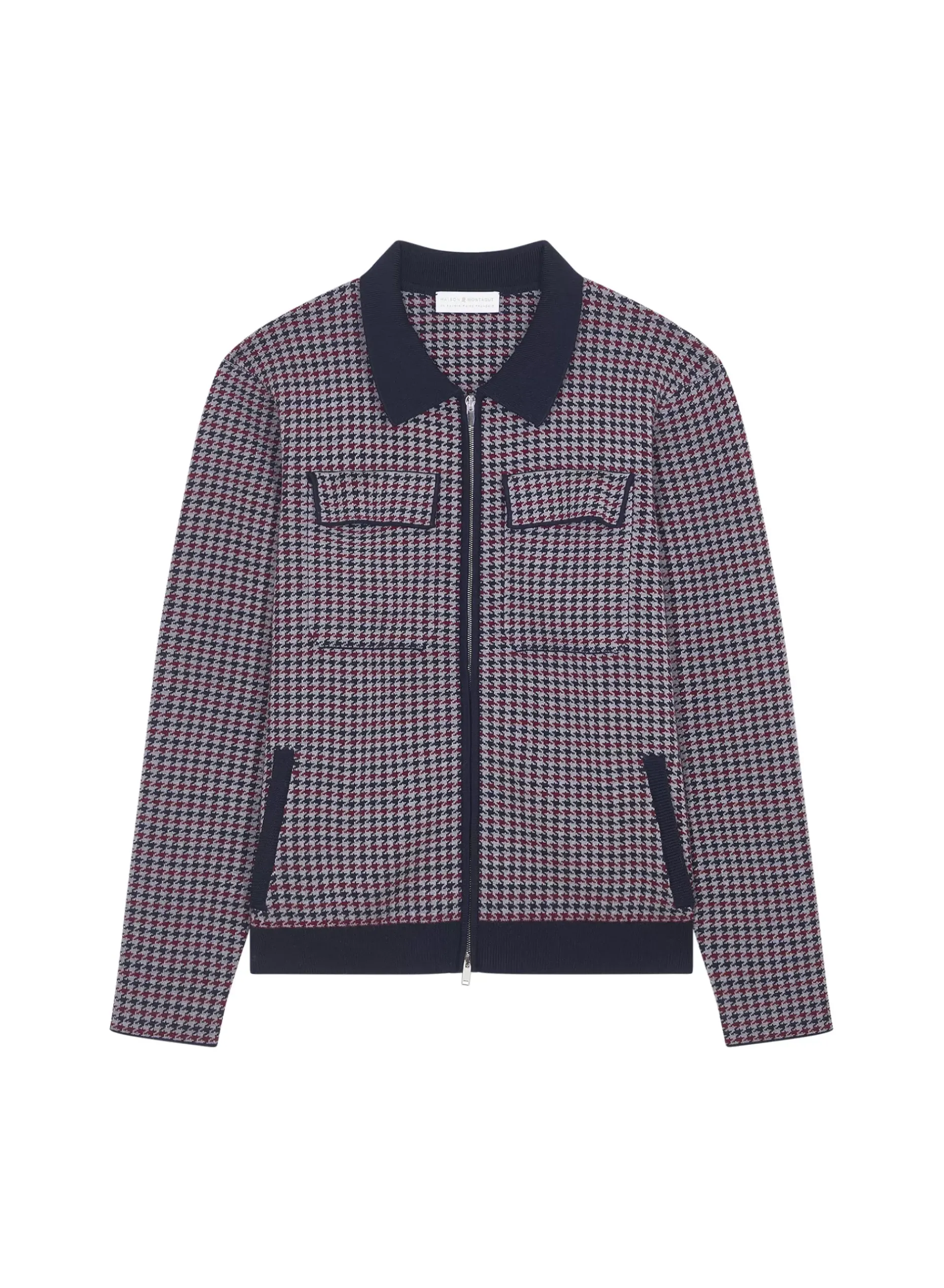 Maison Montagut Vestes Et Gilets>Veste Motifs Pied-De-Poule Laine Merinos - Fabien Bleu Marine