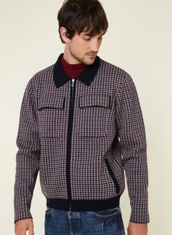 Maison Montagut Vestes Et Gilets>Veste Motifs Pied-De-Poule Laine Merinos - Fabien Bleu Marine