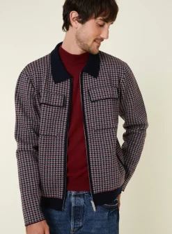 Maison Montagut Vestes Et Gilets>Veste Motifs Pied-De-Poule Laine Merinos - Fabien Bleu Marine