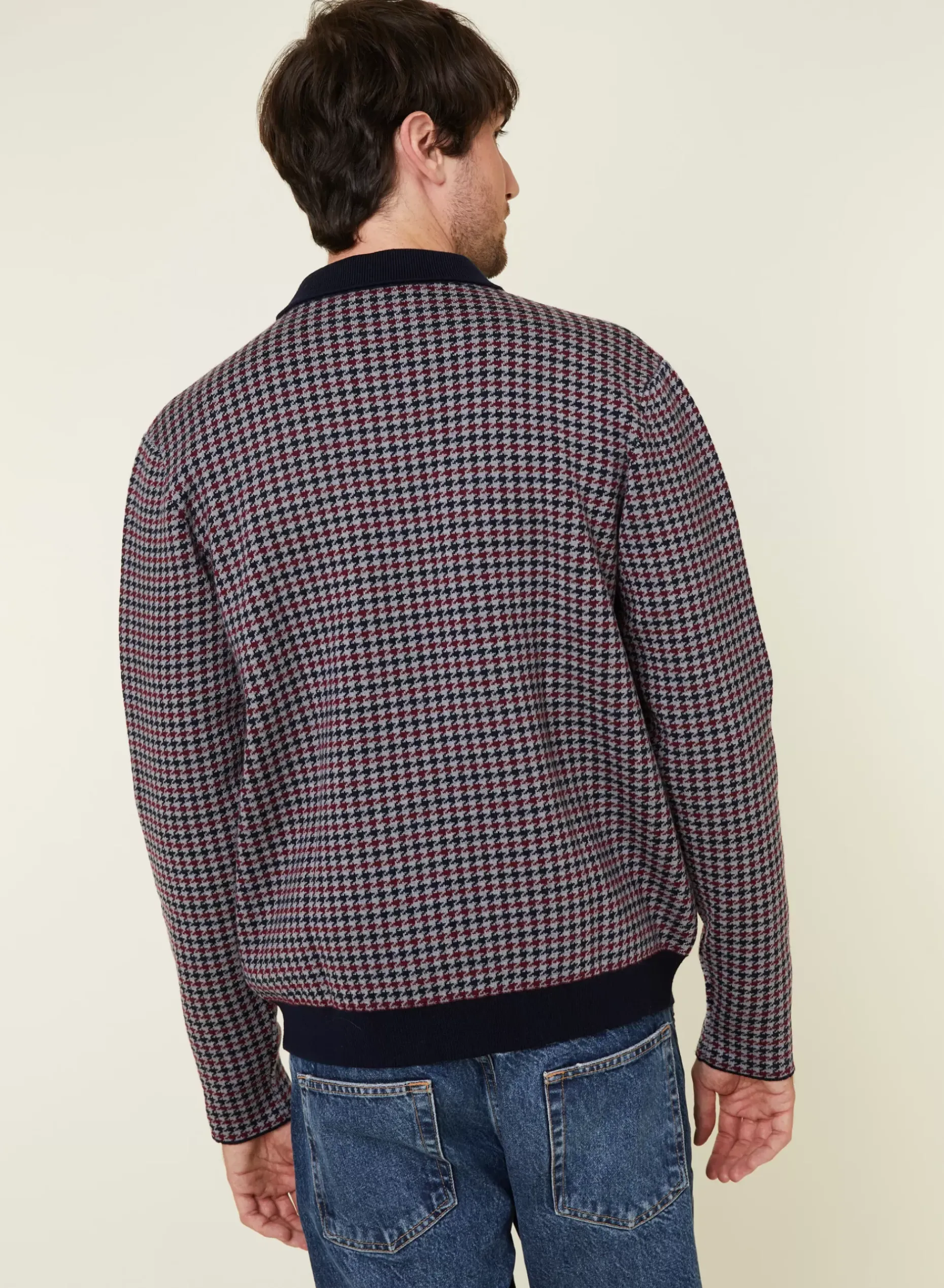 Maison Montagut Vestes Et Gilets>Veste Motifs Pied-De-Poule Laine Merinos - Fabien Bleu Marine