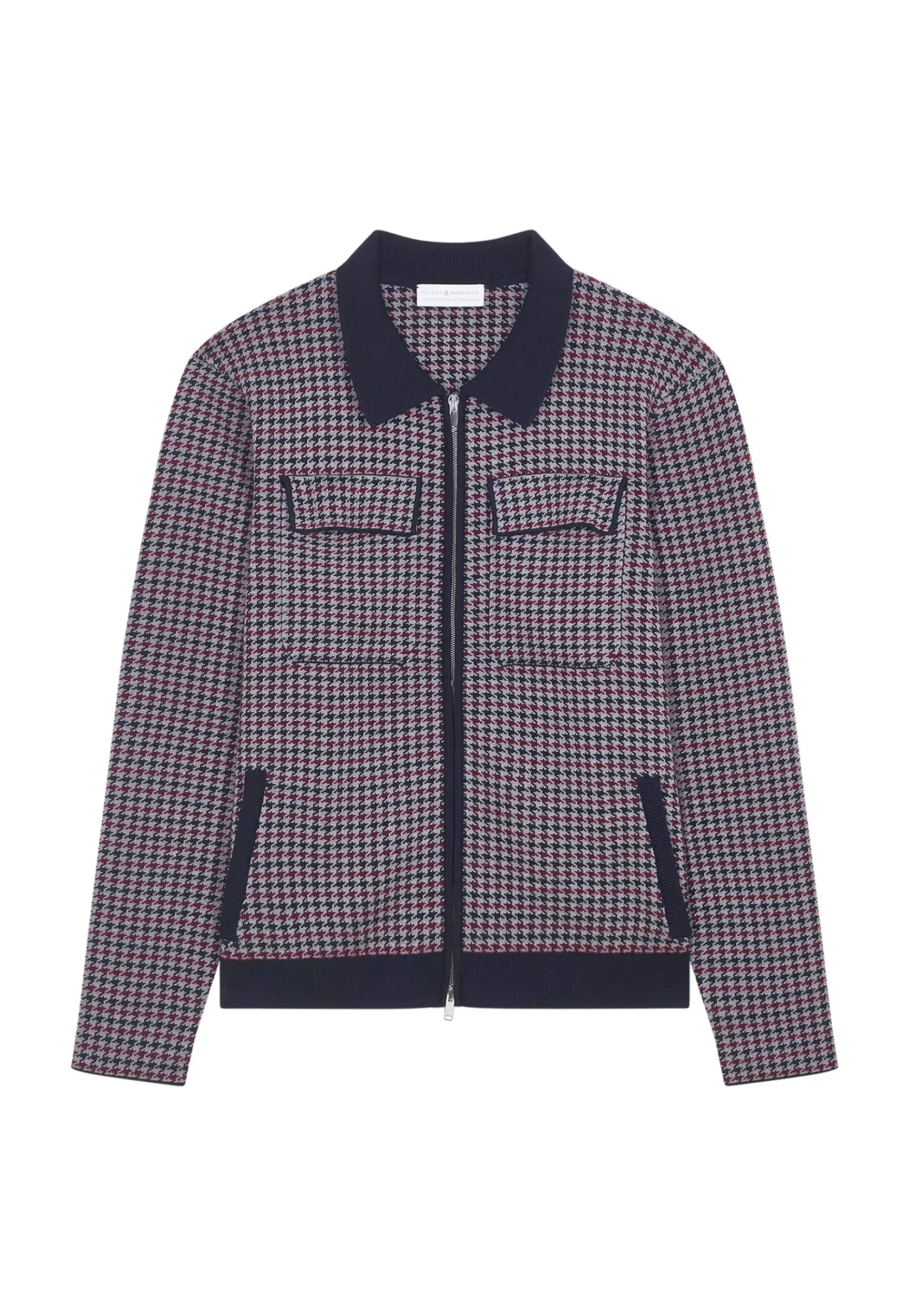 Maison Montagut Vestes Et Gilets>Veste Motifs Pied-De-Poule Laine Merinos - Fabien Bleu Marine