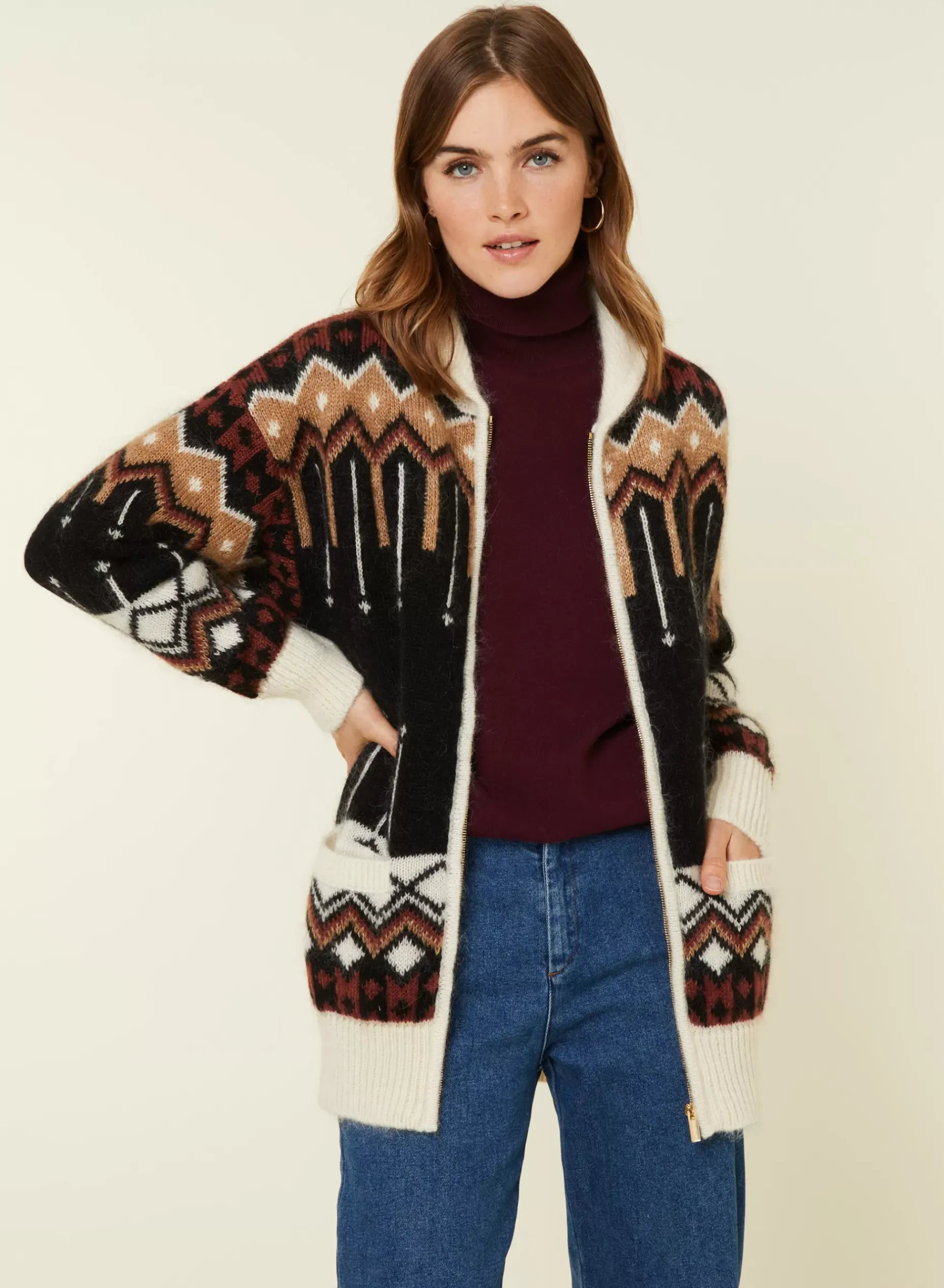 Maison Montagut Vestes Et Gilets>Veste Zippee Mi-Longue A Poches En Mohair - Goia Noir